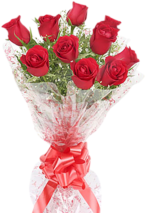 10 Red Roses Bouquet - Bouquet Of Flowers For Birthday (600x756), Png Download