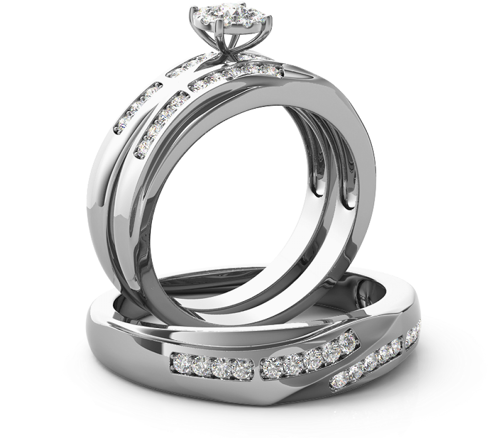 "trio De Anillos" De Matrimonio Oro Blanco 10kt Con - Imagenes De Anillo Png De Boda (1000x1000), Png Download
