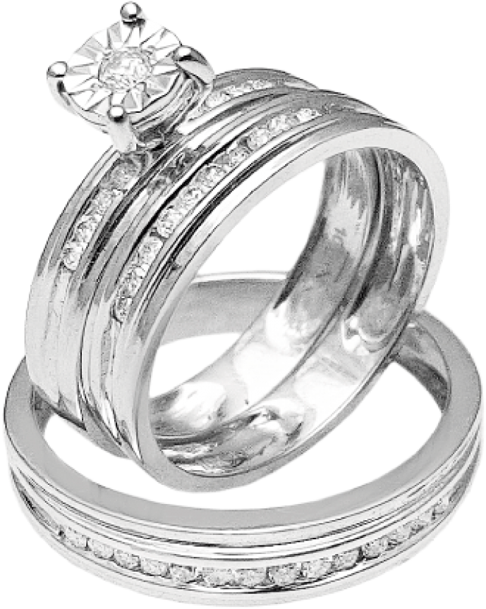 Trio De Anillos Con Diamantes En Oro Blanco De 10k - Pre-engagement Ring (1000x1000), Png Download
