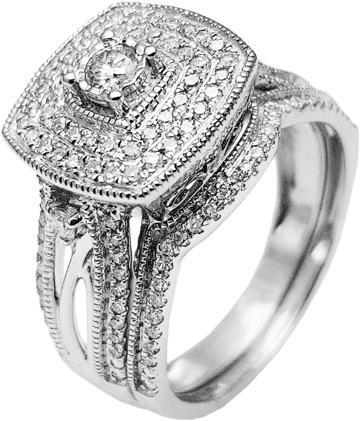 Set De Anillos Con Diamantes En Oro Blanco 10k - Set De Anillos De Matrimonio (1000x1000), Png Download
