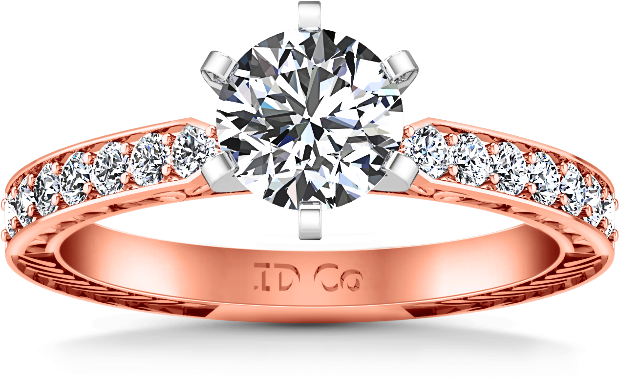 Pave Engagement Ring Arabesque 14k Rose Gold - Round Diamond Pave Engagement Ring Arabesque 14k White (1440x1440), Png Download