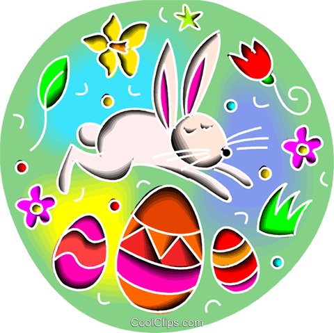 Easter Bunny Jumping Over Easter Eggs Royalty Free (480x479), Png Download