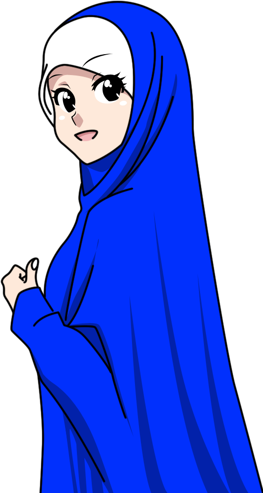 Doodle Wanita Muslimah Hijab Biru - Anime Muslimah Doodle Muslimah Hijab (550x1000), Png Download