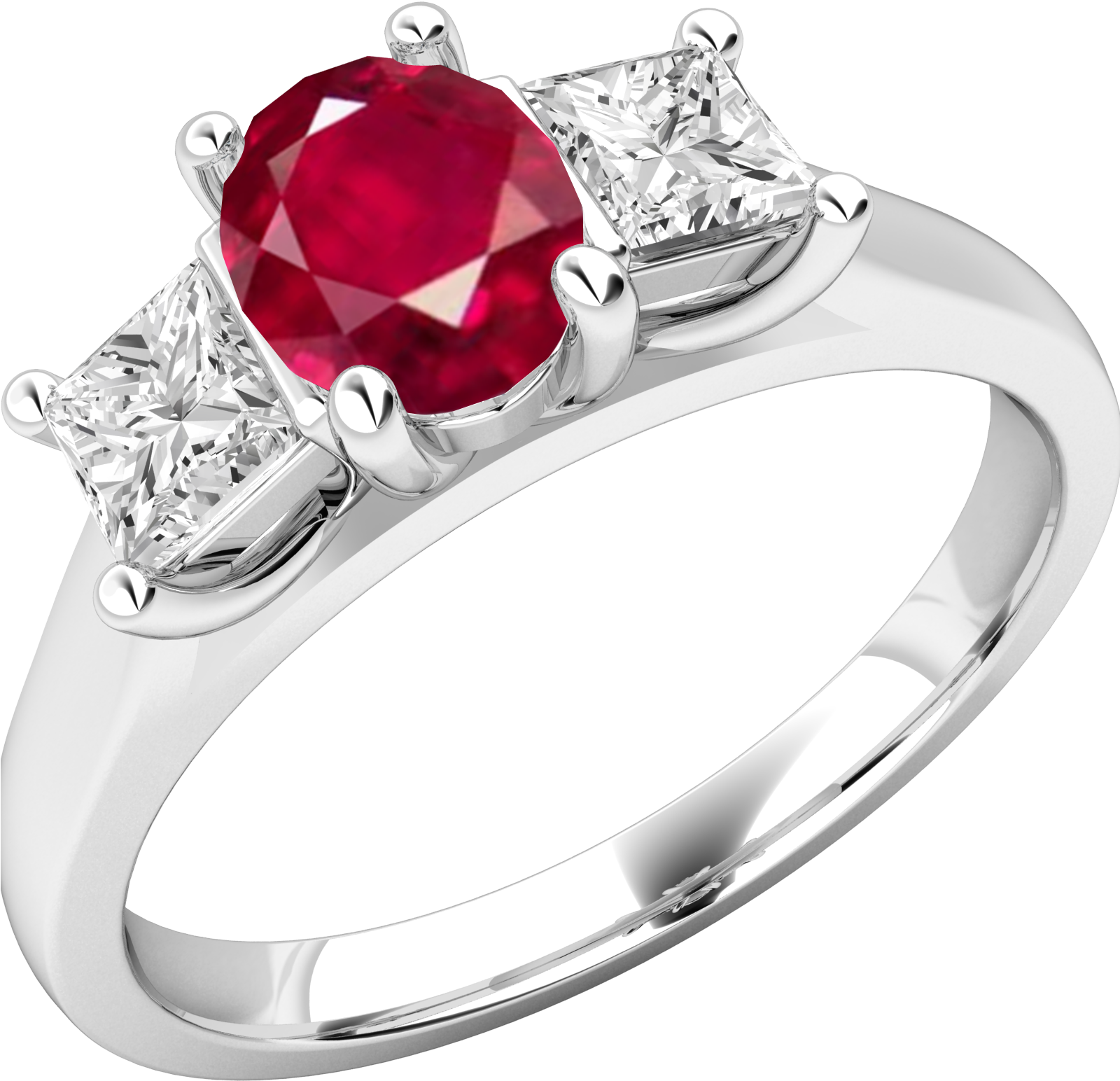Ruby And Diamond Ring For Women In 18ct White Gold - Ruby And Diamond Emerald Cut (1600x1600), Png Download