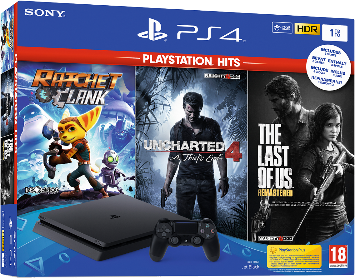 Ps4 Slim 1tb 3 Playstation Hits Games - Ps4 Uncharted 4 Last Of Us Ratchet (1200x1200), Png Download