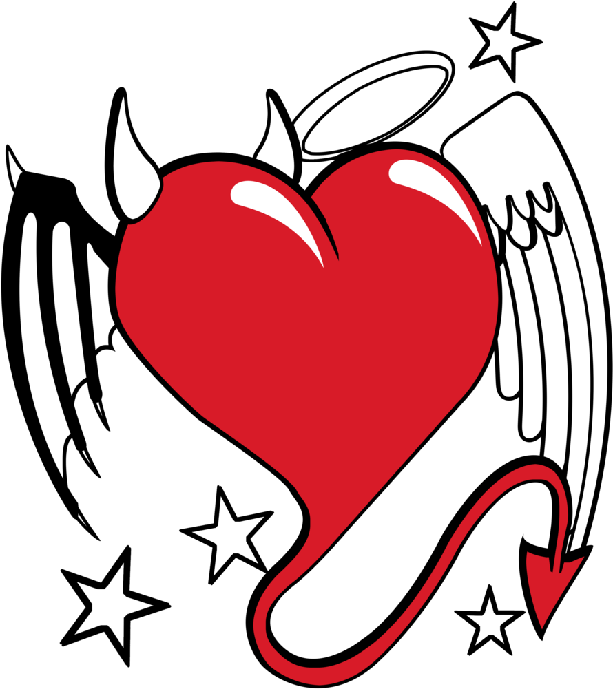28 Collection Of Angel Heart Drawing - Devil And Angel Heart (900x1023), Png Download