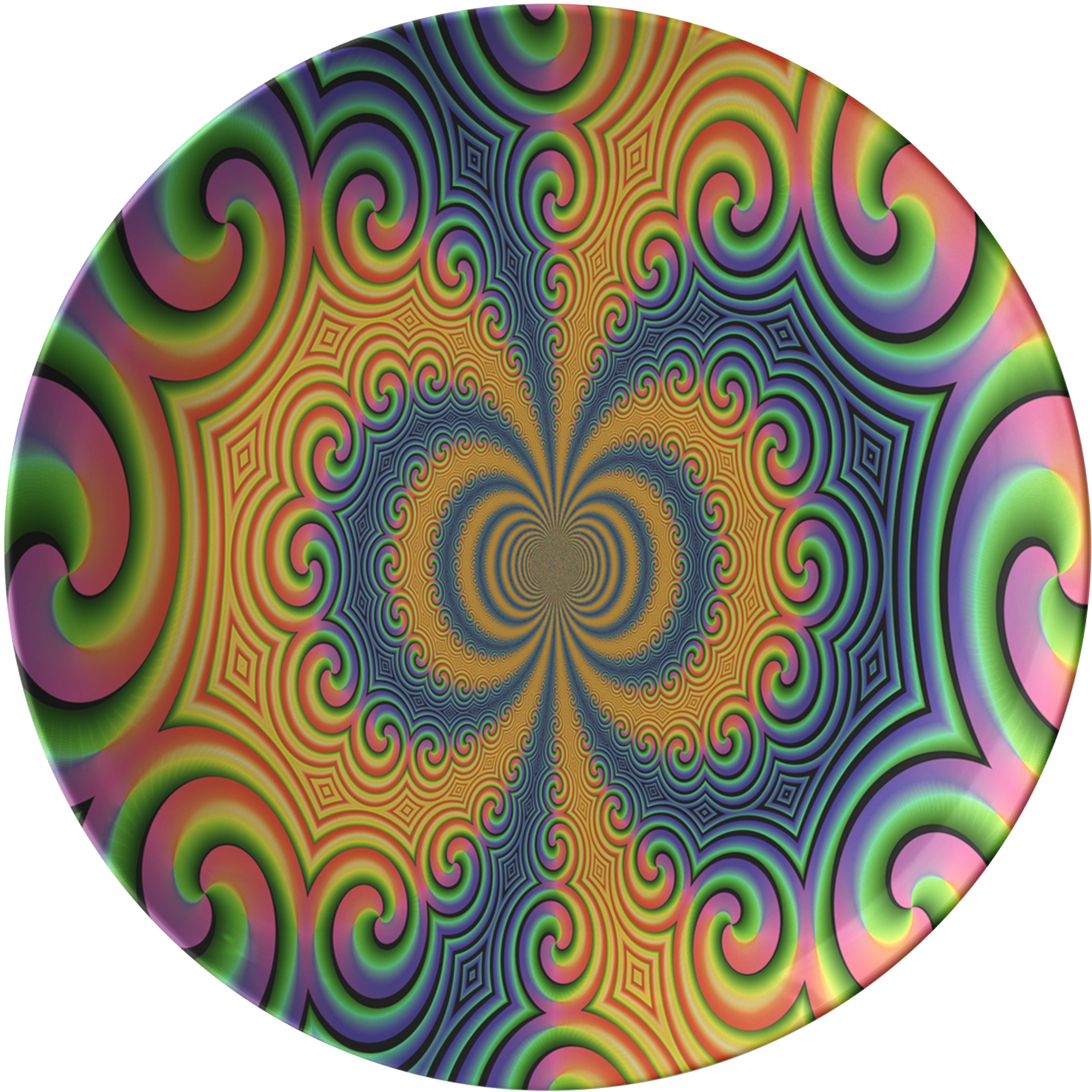 Retro Hippie Swirls Pattern Dinnerware Plate Or Plates - Circle (2000x2000), Png Download
