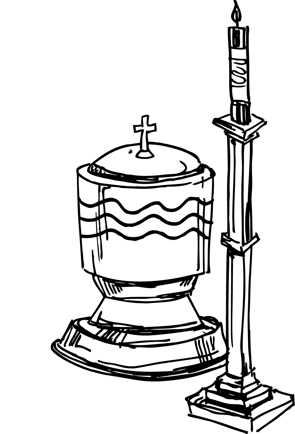 Catholic Cross Baptism Clip Art - Baptismal Font Black And White (1031x1515), Png Download