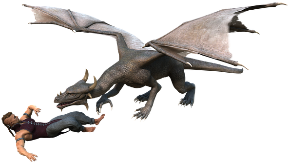 Man Dragon Fantasy Pose Figures Isolated T - Dragon Fantasy Png (595x340), Png Download
