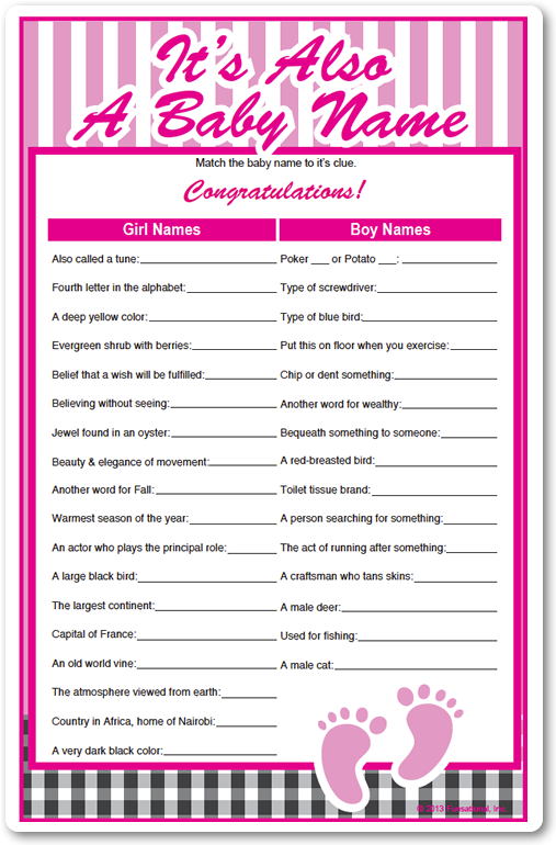 It's Also A Baby Name - Its Also A Baby Name Baby Shower Game (612x792), Png Download
