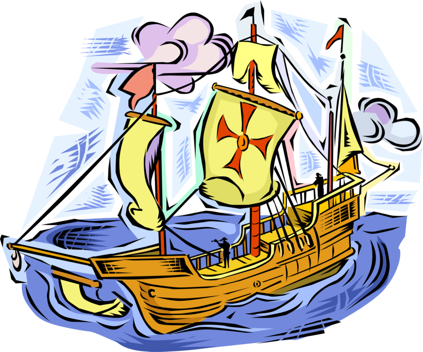 Vector Illustration Of Tall Ship Traditionally-rigged (842x700), Png Download