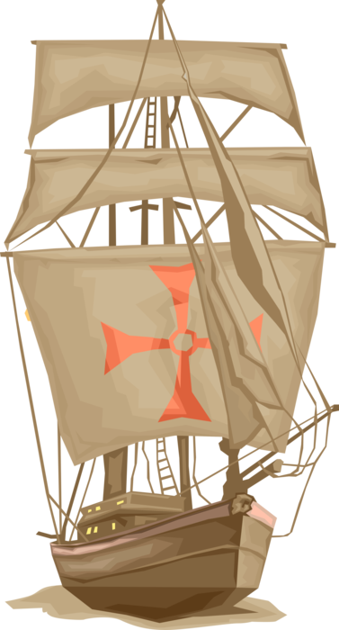 Vector Illustration Of Christopher Columbus Santa Maria - Columbus Ship Png (377x700), Png Download
