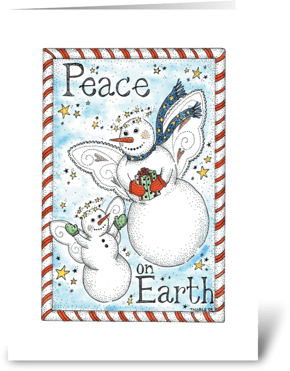 Snow Angels Peace On Earth Greeting Card - Cartoon (700x792), Png Download