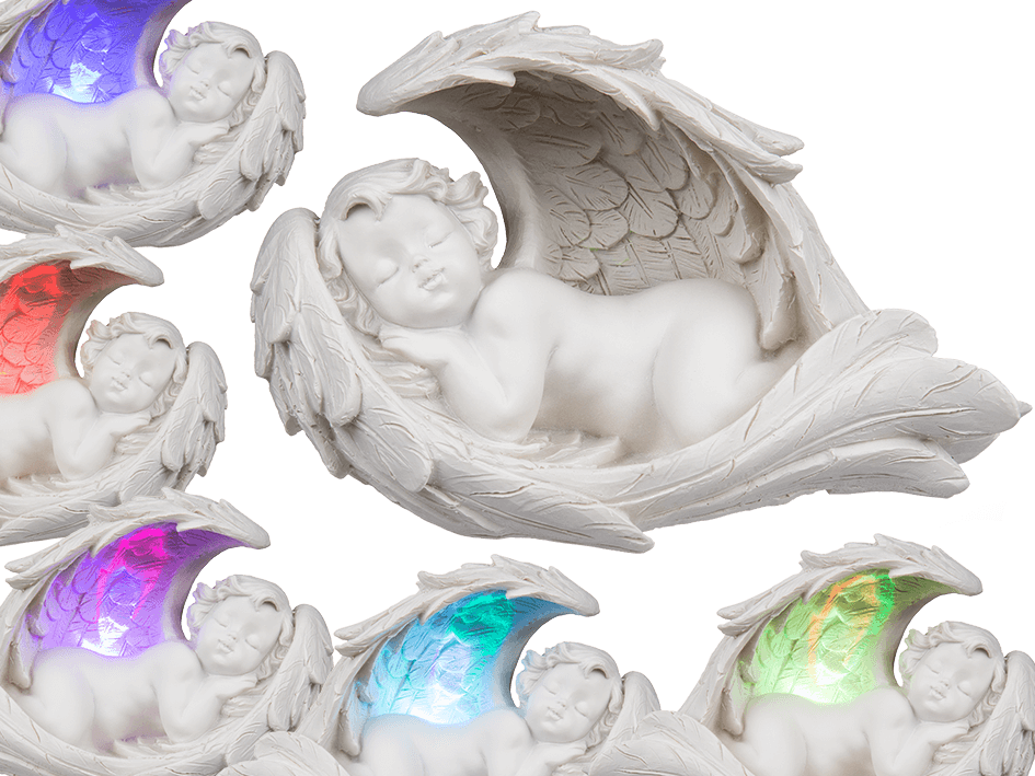 Sleeping Polyresin Angel In Wings With Colour Changing - Light-emitting Diode (945x709), Png Download