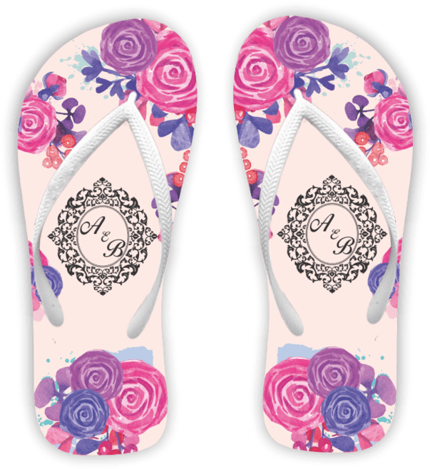Chinelo Casamento Rosa Floral Com Monograma - Flip-flops (640x693), Png Download