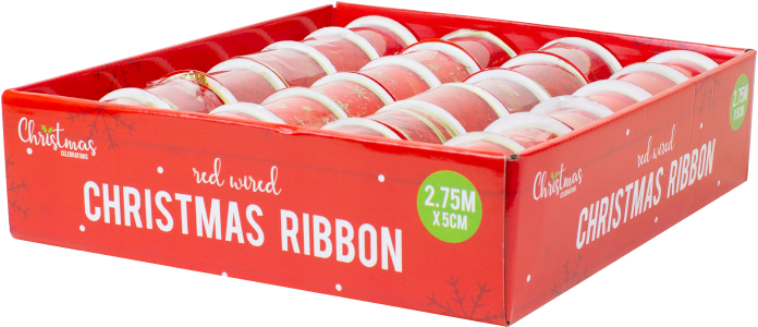 Red Christmas Wired Ribbon 5cm X - Box (800x620), Png Download