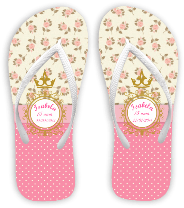 Chinelo 15 Anos Floral Com Bolinhas E Monograma - Flip-flops (640x713), Png Download