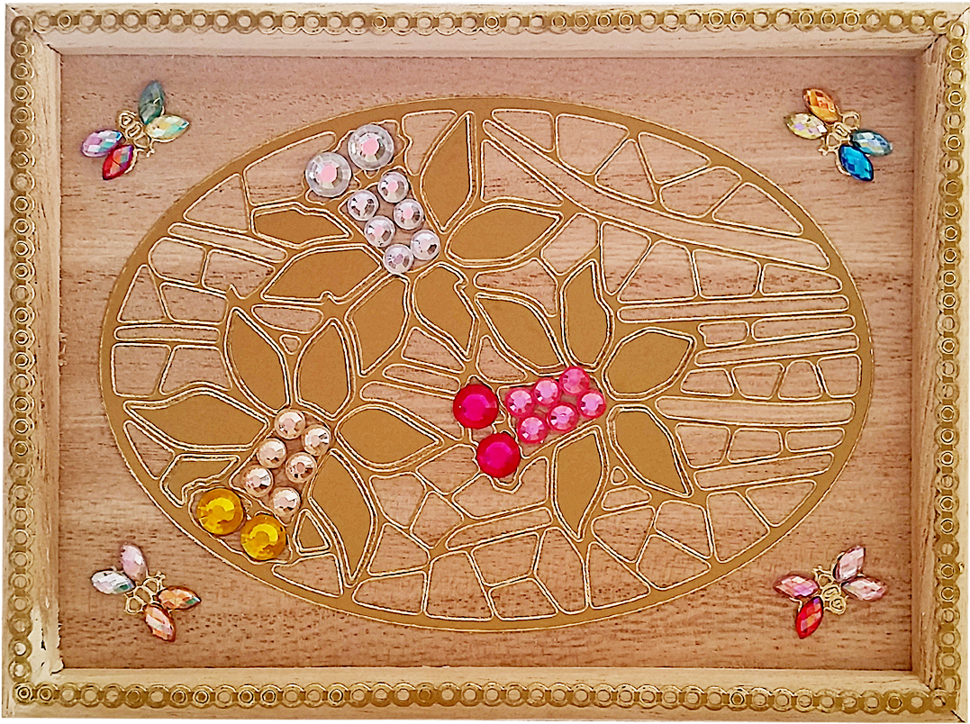 Large Golden Flower Sticker With Awesome Coloured Rhinestones - Motif (1500x1500), Png Download