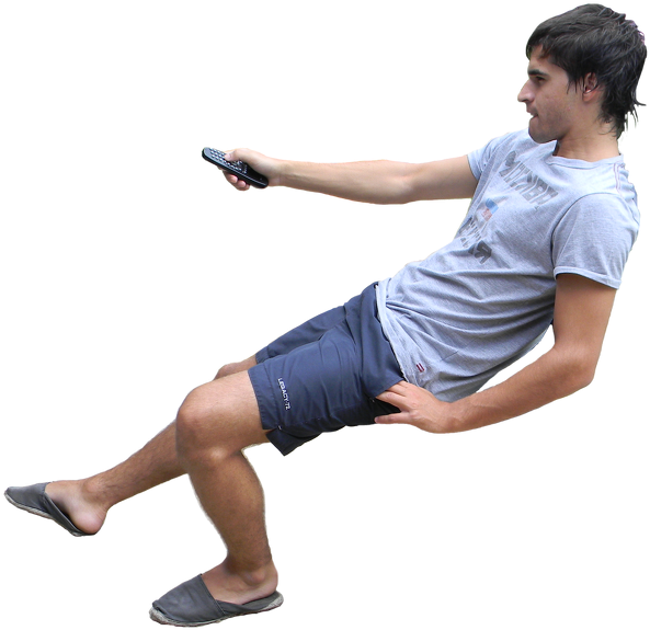 Sentado Chico Hombre Mando Acostado Verano - People Watching Tv Png (610x594), Png Download