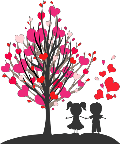 Imagenes De Arboles De Corazones Con Parejas De Enamorados - Enamorados En Un Arbol (470x470), Png Download