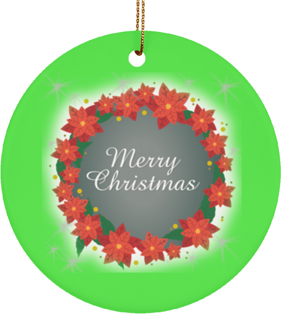 Ceramic Christmas Tree Ornaments - Merry Christmas-poinsettias-ribbons-custom Card (1024x1024), Png Download