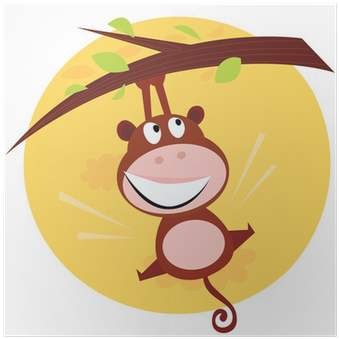 Brown Cute Monkey Hanging From Tree - Partypapiergruß Mit Lustigem Affen Karte (400x400), Png Download