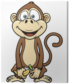 Vector Illustration Of Cartoon Monkey With Banana Canvas - Monkey With Banana Cartoon (400x400), Png Download