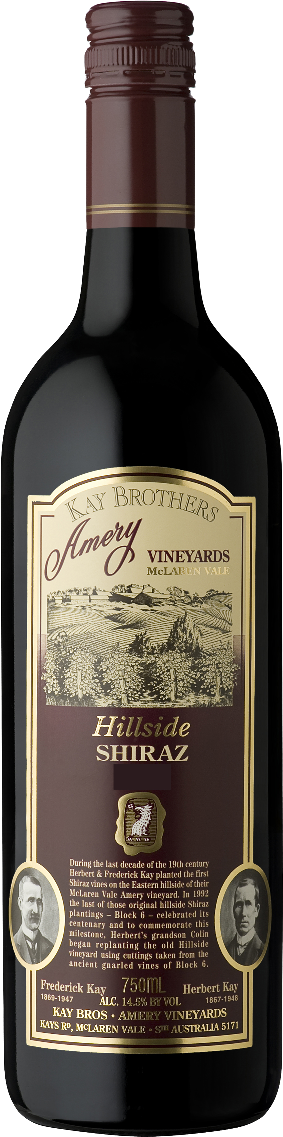 Bottle Image - Kay Brothers Hillside Shiraz (1228x3921), Png Download