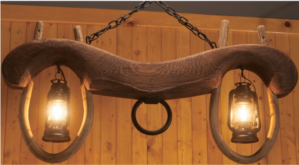 Reproduction Single Ox Yoke 2 Lantern Light - Ox Yoke With Lantern (600x406), Png Download