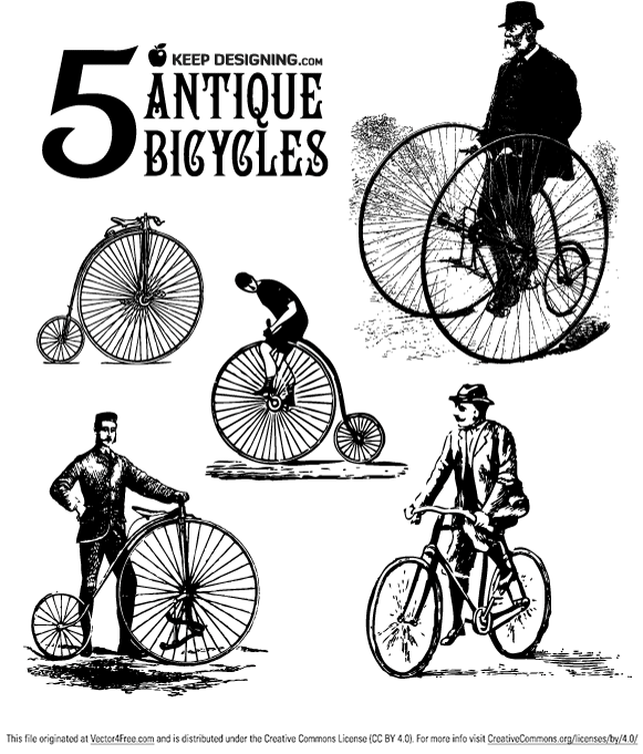 Antique Bicycle Vector Art Free Download - Retro Bicycle Vector Free (580x779), Png Download