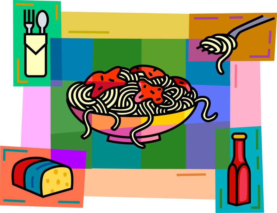 Vector Illustration Of Bowl Of Spaghetti Pasta With - Clip Art (911x700), Png Download