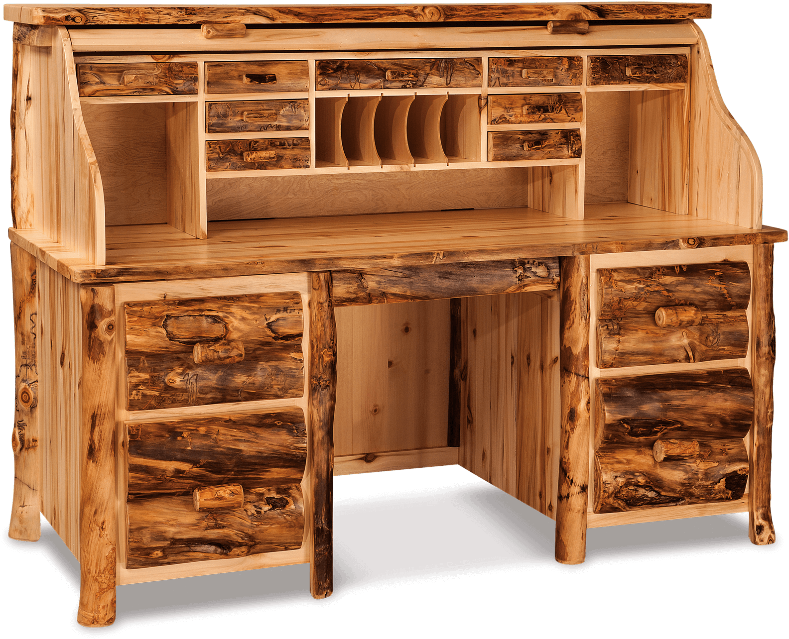 Rustic Log Roll Top Desk - Rolltop Desk (1584x1284), Png Download