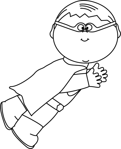 Black And White Superhero Boy Flying - Boy Superhero Clipart Black And White (405x500), Png Download