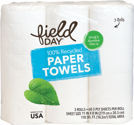 100% Recycled Paper Towels, 3ct - Paper Towel Sheet Size (465x432), Png Download