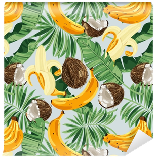Seamless Pattern With Banana Leaves, Bananas And Coconuts - Banana (400x400), Png Download