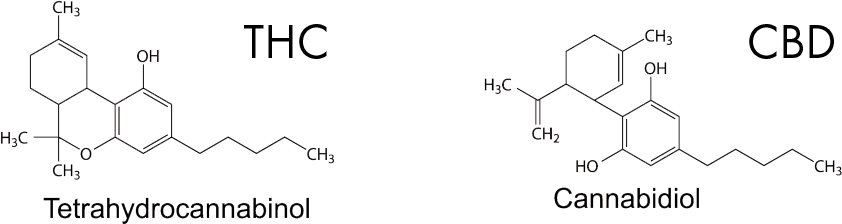 Structural Formulas Thc -cbd - Thc Vs Cbd Formula (1000x263), Png Download