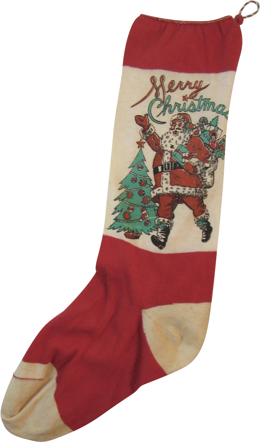 Red & White Christmas Sock Stocking Santa Tree And - Sock (1442x1442), Png Download