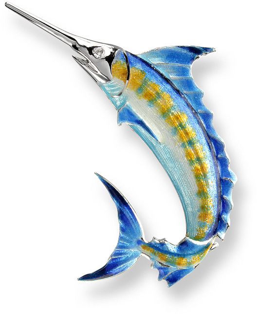 Nicole Barr Designs Sterling Silver Blue Marlin Brooch-blue - Vitreous Enamel (800x800), Png Download