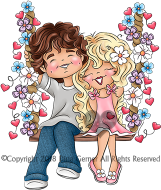 Digi Doodles Lover's Swing Valentine Digi Stamp - Lover's Swing (336x384), Png Download