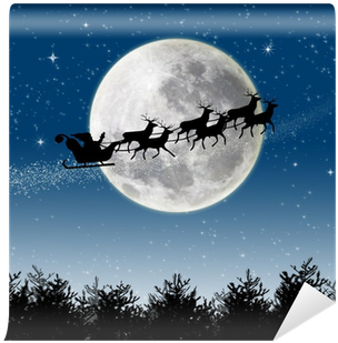 Santa Sleigh Background With Moon (400x400), Png Download