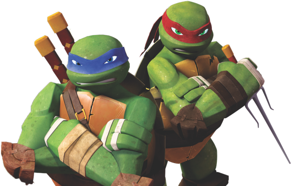 Two Turtles In Weapons Pose - Ninja Turtle Are You (600x378), Png Download