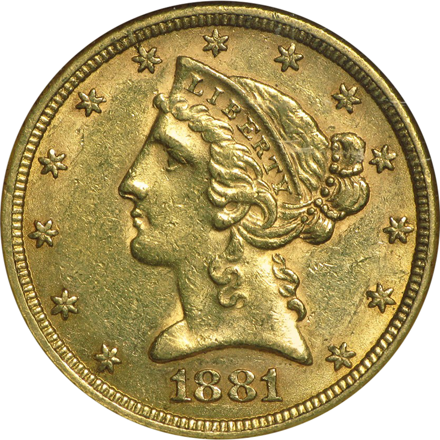 1881 Usa Half Eagle $5 Gold Coin - Septimius Severus Gold Aureus (900x900), Png Download