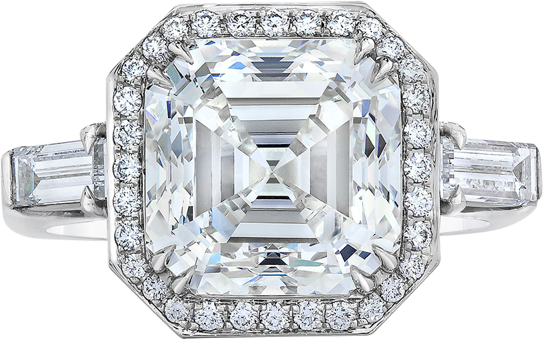 Asscher Cut Hex Ring Front - Diamond (900x900), Png Download