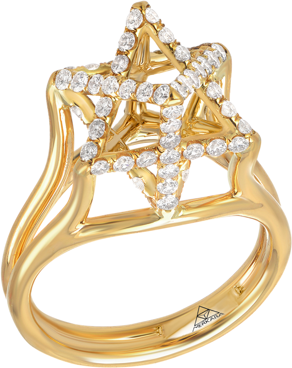 Merkaba Light Yellow Gold Ring With Diamonds (1200x1200), Png Download