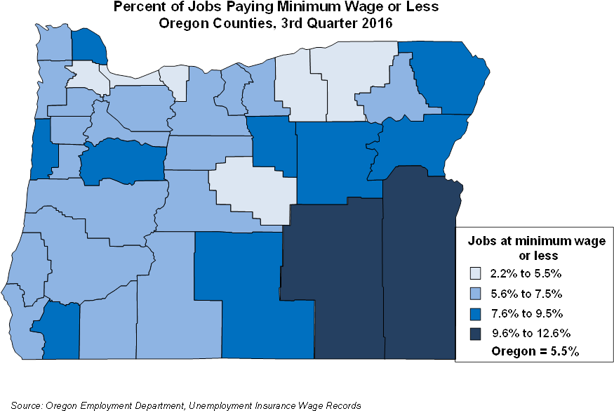 Six Counties Had A Share Of Minimum Wage Jobs Lower - Map (901x604), Png Download