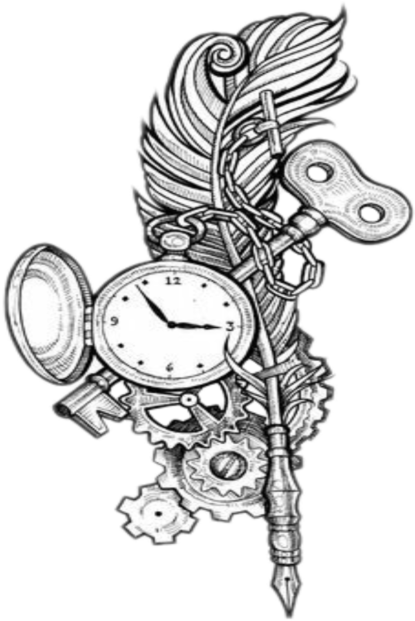 Sticker Freetoedit Tattoo Feather Clock Key Png Drawing - Pocket Watch Tattoo Designs (2048x2048), Png Download