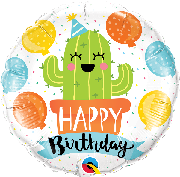 Includes One Large 18" Round Foil Balloon - Happy Birthday Cactus (600x600), Png Download