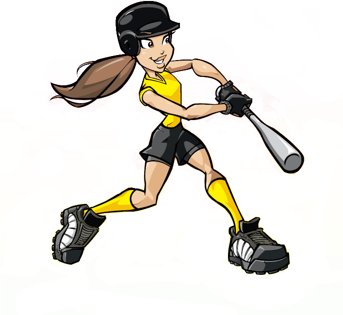Girl - Girl Softball Player Cartoon (691x676), Png Download