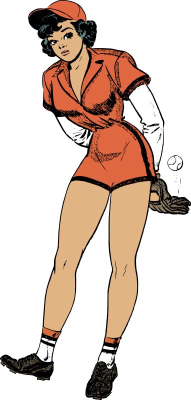 Baseball Player Free To Use Clip Art - Vintage Baseball Girl Art (382x800), Png Download