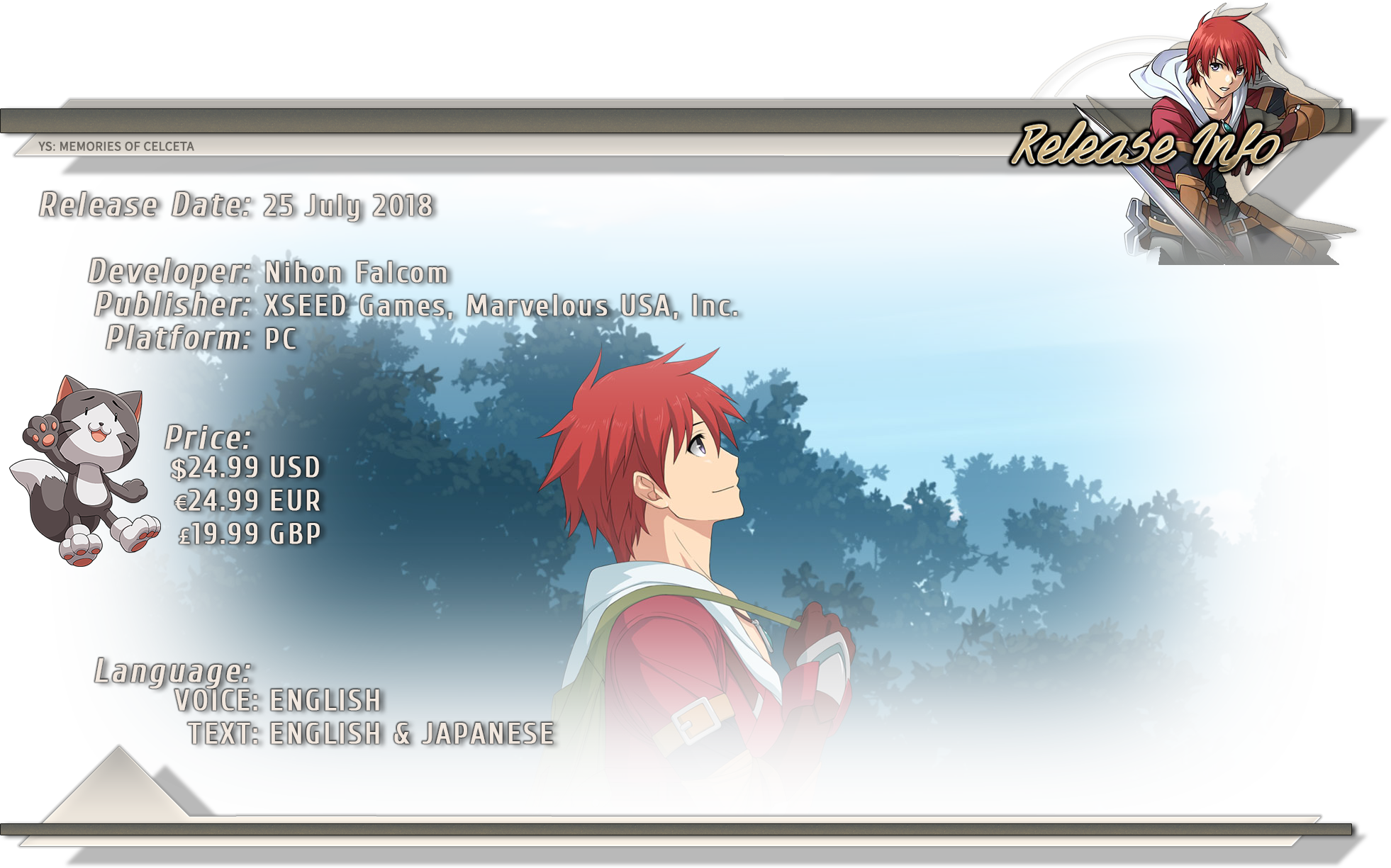 [ Img] - Ys: Memories Of Celceta (1962x1225), Png Download